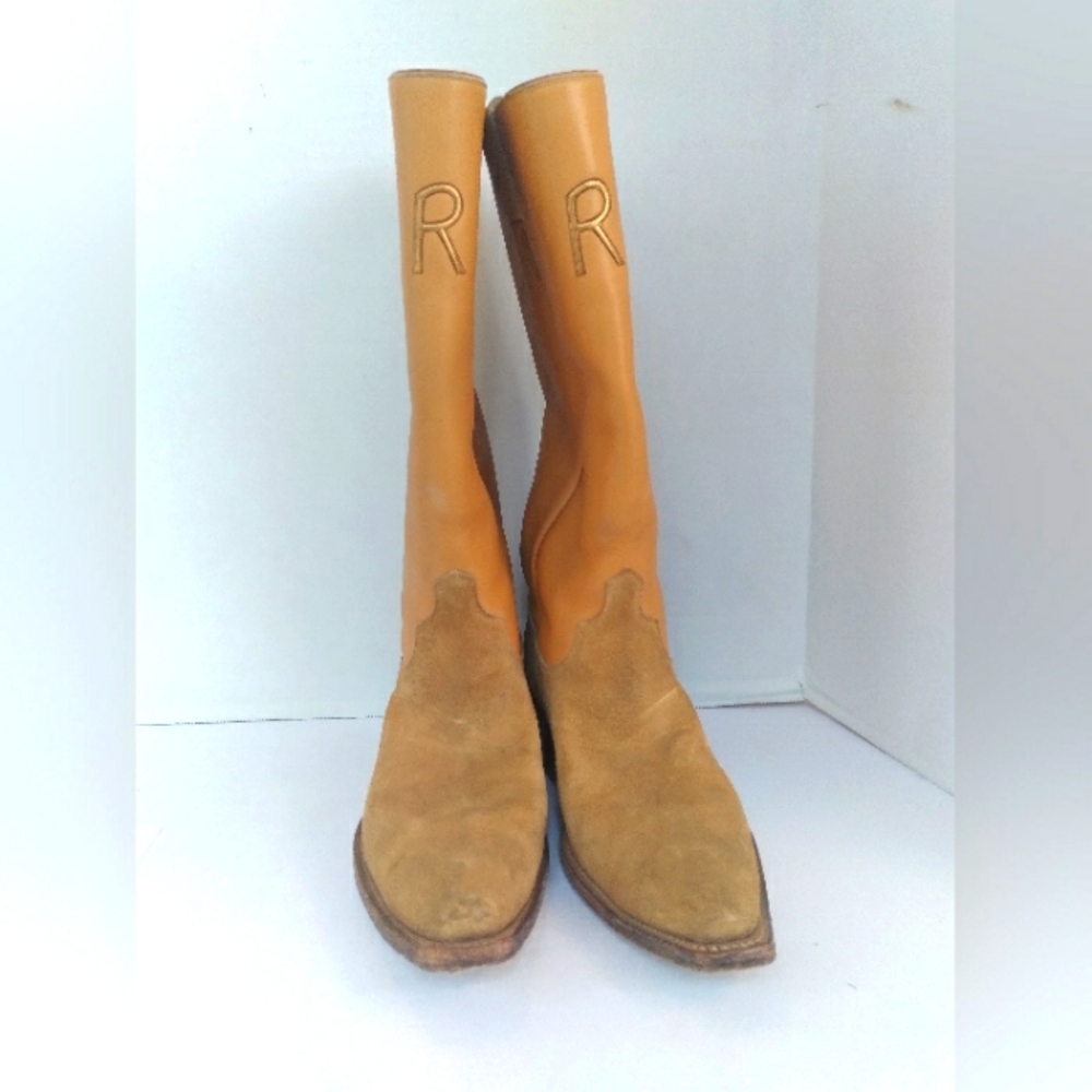 Cowboy Western Boots‎ Suede Leather Tall Riding Pull On Boots  Tan